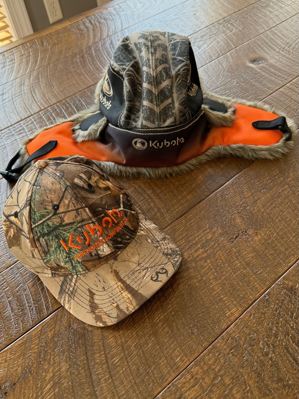 Kubota Camo Baseball Cap and Trapper Hat Set - Orange Accent